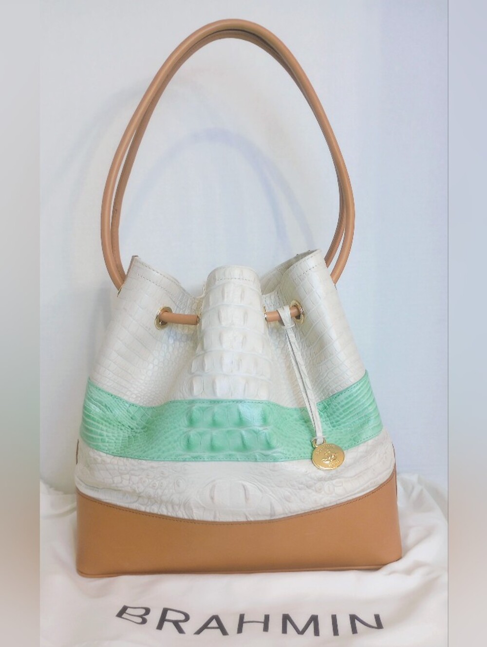 Brahmin Legacy Tri Color Trina Multi Vineyard Croc Embossed Leather Bucket Bag